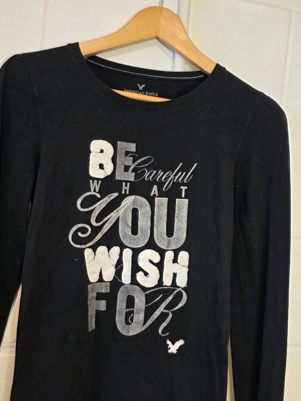 y2k Goth McBling Skater Emo Grunge BANNED American Eagle Black Long Sleeve Tee